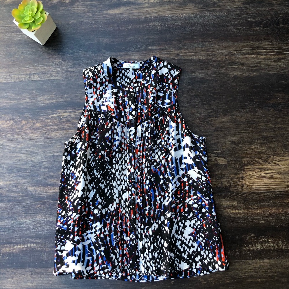 Parker Silk button down Abstract Sleeveless Top